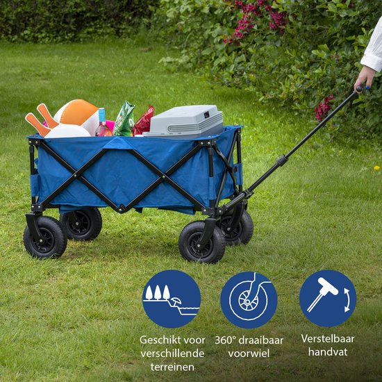 Bolderkar opvouwbaar - Bolderwagen met Luchtbanden - 43x21x80cm - Belastbaar tot 70 kg - Extra Stevig Harmonicaframe - Inclusief Bodemplaat en Opbergtas - Trekwagen, Transportkar en Strandkar voor Camping, Tuin, Festival, dagje uit - HC-0414 - Blauw