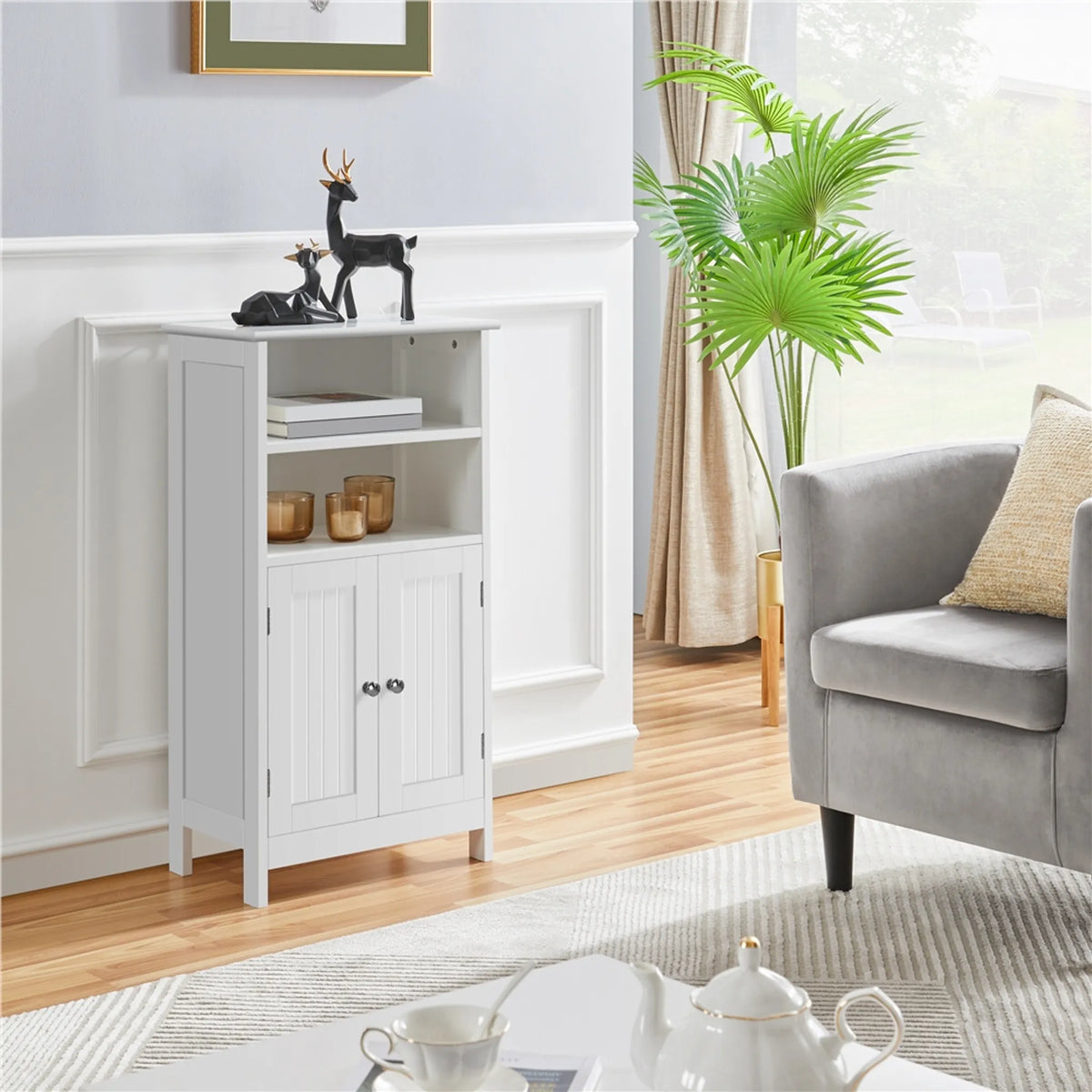 Yaheetech Badkamerkast met Dubbele Deur en Verstelbare Plank - 92,5 x 50 x 30 cm - Wit