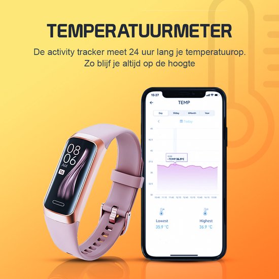Otiume Activity Tracker HR - Smartwatch Sporthorloge met Stappenteller en Hartslagmeter - Fitness Tracker met Bloeddrukmeter - Roze - Dames, Heren & Kinderen