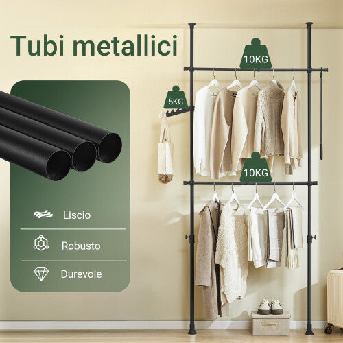 SoBuy Telescopische Kapstok Verstelbare Garderobe Zwart FRG109-II-SCH 75–126 x 200–295 cm