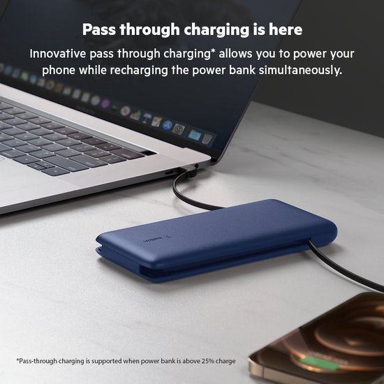 Belkin 10K PD - Powerbank - Met Geïntegreerde Kabels (USB-C & Lightning) - Blauw