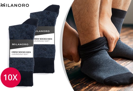 Milanoro - 10 paar stijlvolle katoenen herensokken - Navy - 43-46