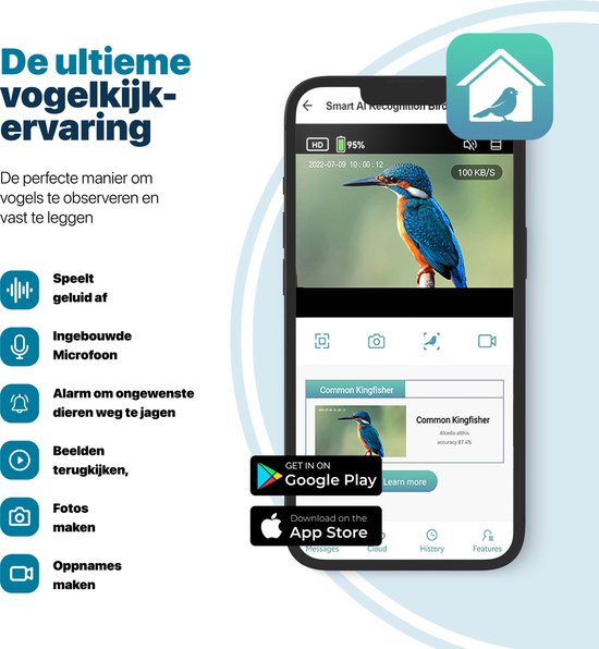 Vogelhuisje met Camera en Audio - Vogelhuisjes Hangend - Hout - Nestkastje - Dubbel zonnepaneel