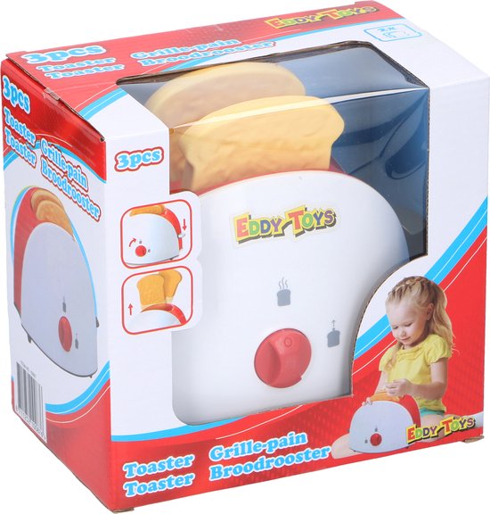 Eddy Toys Speelgoed Broodrooster - Speelgoed Keukengerei Toaster - Incl. Toast - Wit