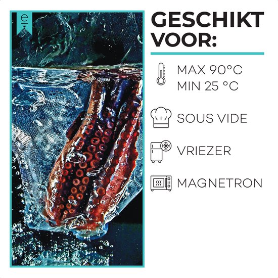 Vacuümzakken Voedsel - 16x25 cm - 100 stuks - Vacumeerzakken - Sous Vide Zakken - Vacuümzakken Met Microstructuur - Vacuüm Opbergzakken - BPA Vrij
