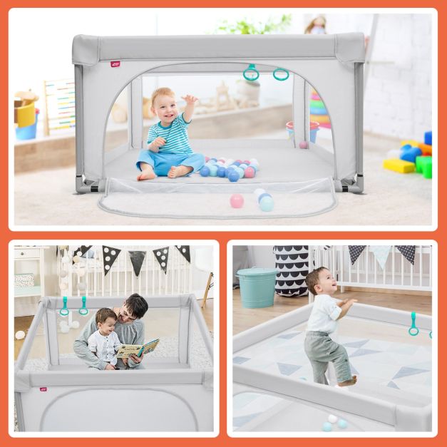 Coast Babybox - Opvouwbaar - Incl. 50 Speelballen - 124 x 124 x 70 cm - Grijs