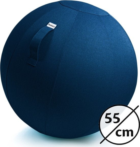 Bckz Zitbal Kantoor en Thuis 55 CM - Luxe Yoga Bal - Zitballen met Hoes - Ergonomische Bureaustoel Bal - Linnen Donkerblauw