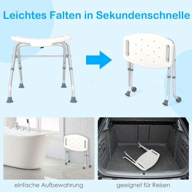 Coast Douchestoel Wit – Inklapbare Douchekruk met Verstelbare Hoogte en Antislip Voeten – 53 x 50 x 52,5 cm