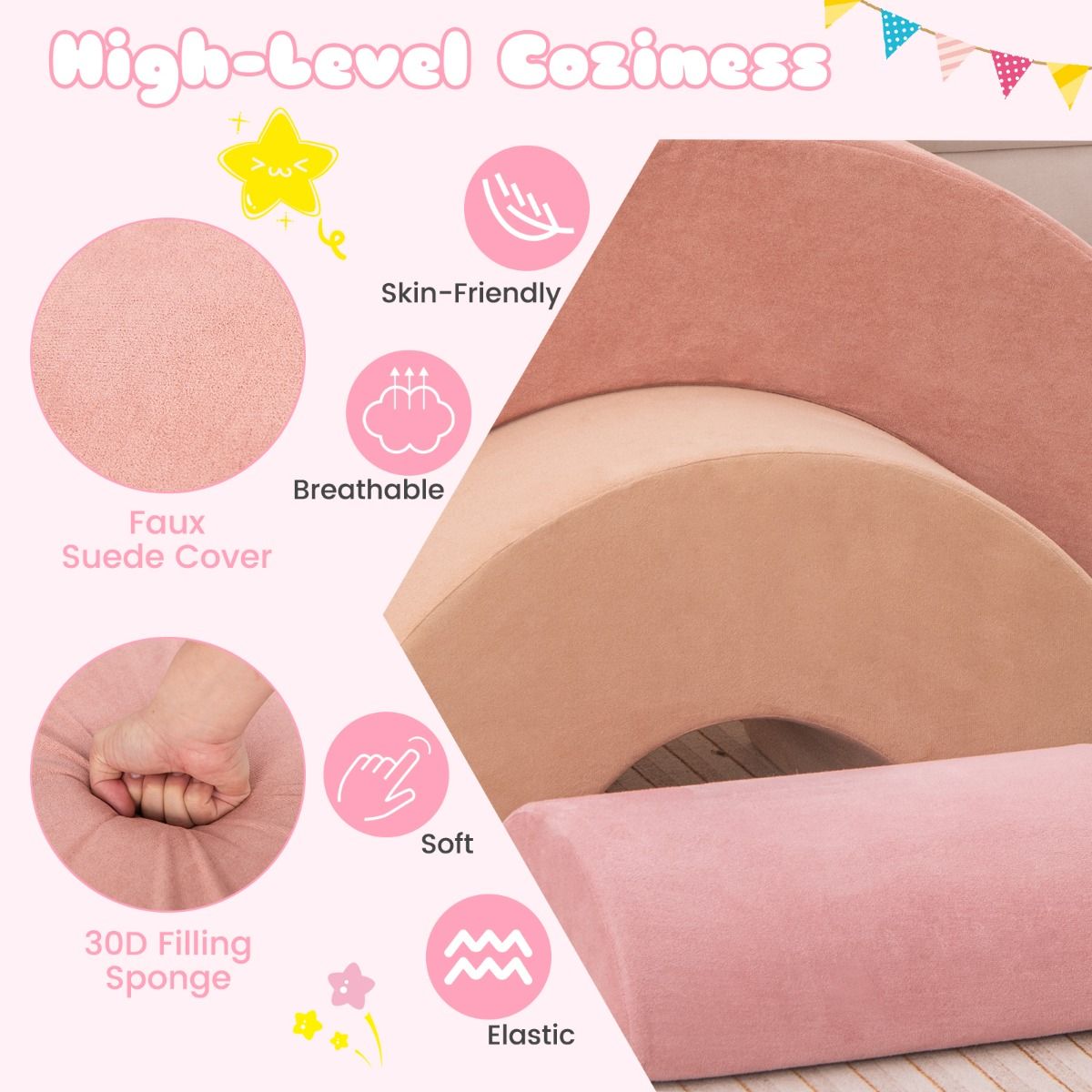 Coast 3-delige schuimblokken klimset voor peuters - afneembare hoes - boog en kruiptunnel - roze