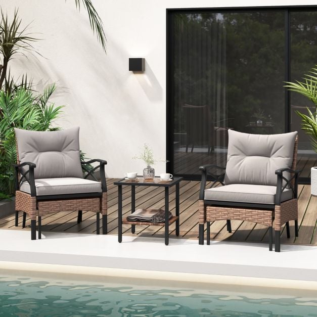 Coast Tuinset 5-Delig – Polyrattan Balkonset met Stoelen, Hockers en Tafel – Bruin