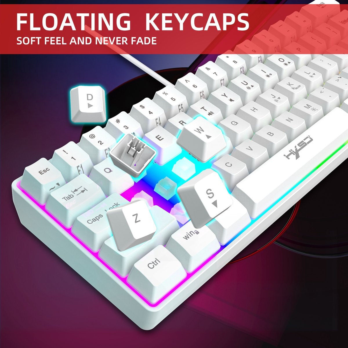 HXSJ V700 RGB Membraan bedrade gaming toetsenbord - 61keys - Qwerty - Wit