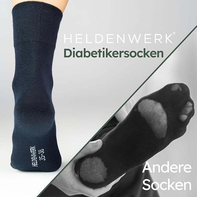 Heldenwerk Comfortsokken voor dames en heren 6 paar - Extra brede gezondheidssokken van 97% katoen - Zonder elastische tailleband - Maximale comfortsokken - Maat 47-50