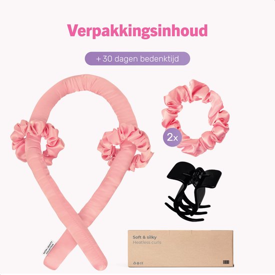 Soft & Silky Heatless curls - Satin - Incl. 2 scrunchies en 1 haarklip - Haarrollers - Krulspelden - Krullen zonder hitte - Haarkruller - Krullend haar producten