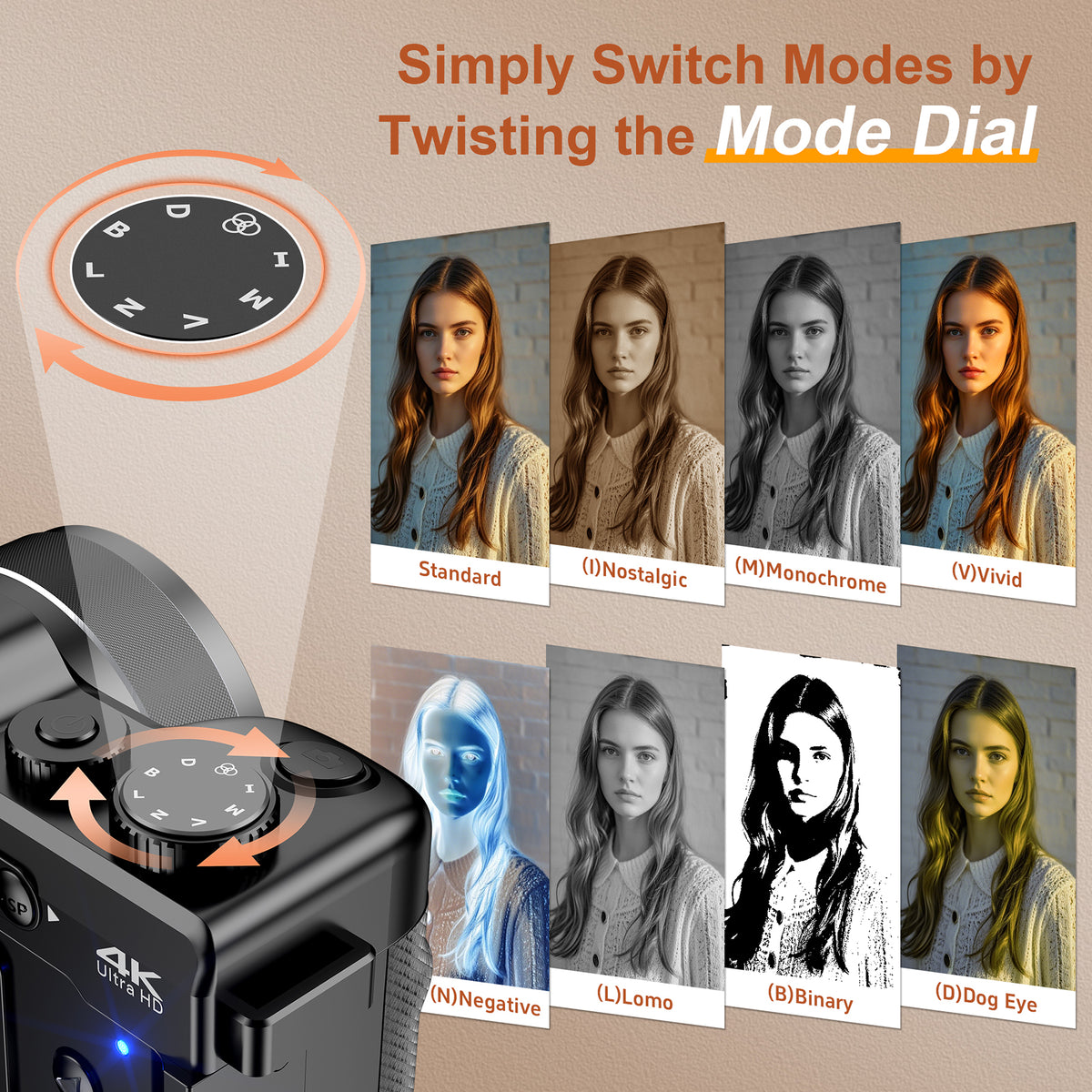 KOMERY X9 digitale 4K-camera - 64 MP - zwart