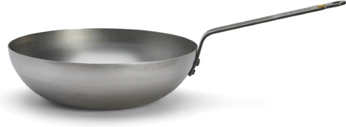 De Buyer Wok – Plaatstaal – Ø 28 cm – Brede Bodem – Grijs – PFAS-vrij – Geschikt voor Inductie