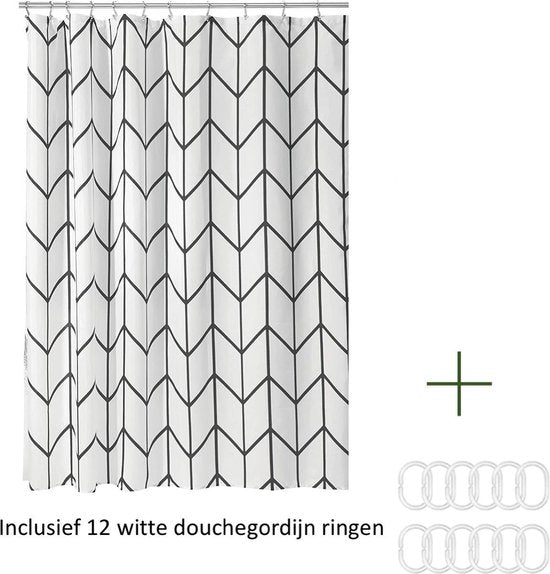 Douchegordijn Badkamer Accessoires - Visgraad - Zwart/Wit- 180x200 cm