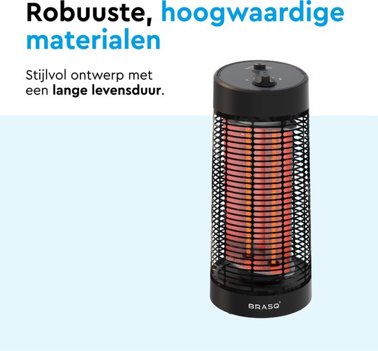 BRASQ Elektrische Terrasverwarmer staand – Tafelmodel - 1200 watt - 2 Warmtestanden – met Zwenkfunctie - Infrarood Heater – Spatwaterdicht - Verwarming Voor Binnen en Buiten - Zwart