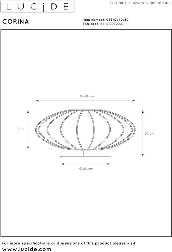 Lucide CORINA - Tafellamp - Ø 40 cm - 1xE27 - Zwart - Japandi
