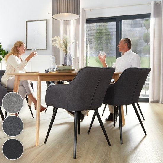 tectake® - Stoel Marilyn Linnen Look - eetkamerstoelen - kuipstoelen - donkergrijs / zwart - 403672