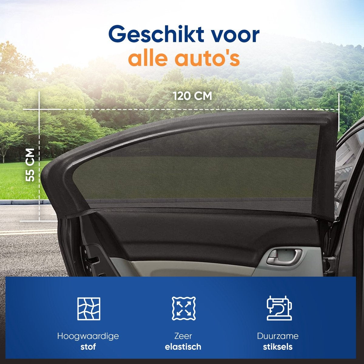 TenTravel 2 Zonneschermen Auto – UV-werend & Opvouwbaar – 120 x 55 cm – Zwart