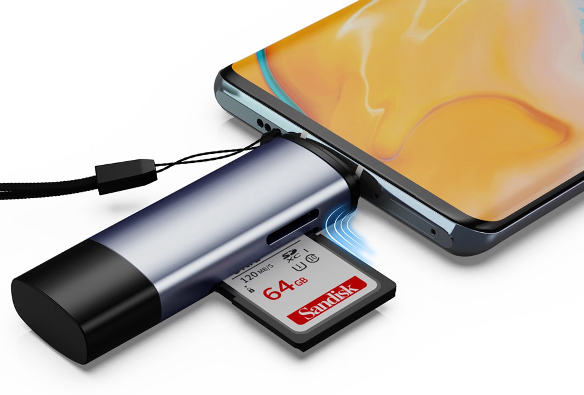 Vlectro Geheugenkaartlezer 6 x 2,5 x 1 cm – Aluminium Grijs – USB-C, USB 3.0 & Micro USB
