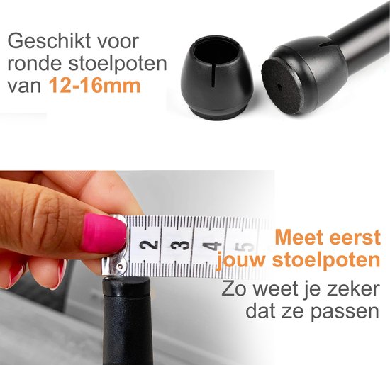 Volcan - Stoelpoot Doppen - 12-16mm - AntiKras Vilt - Stoelpootbeschermers - Stoelpoot Beschermers - Vloerbescherming - 24 Stuks - Rond - Zwart