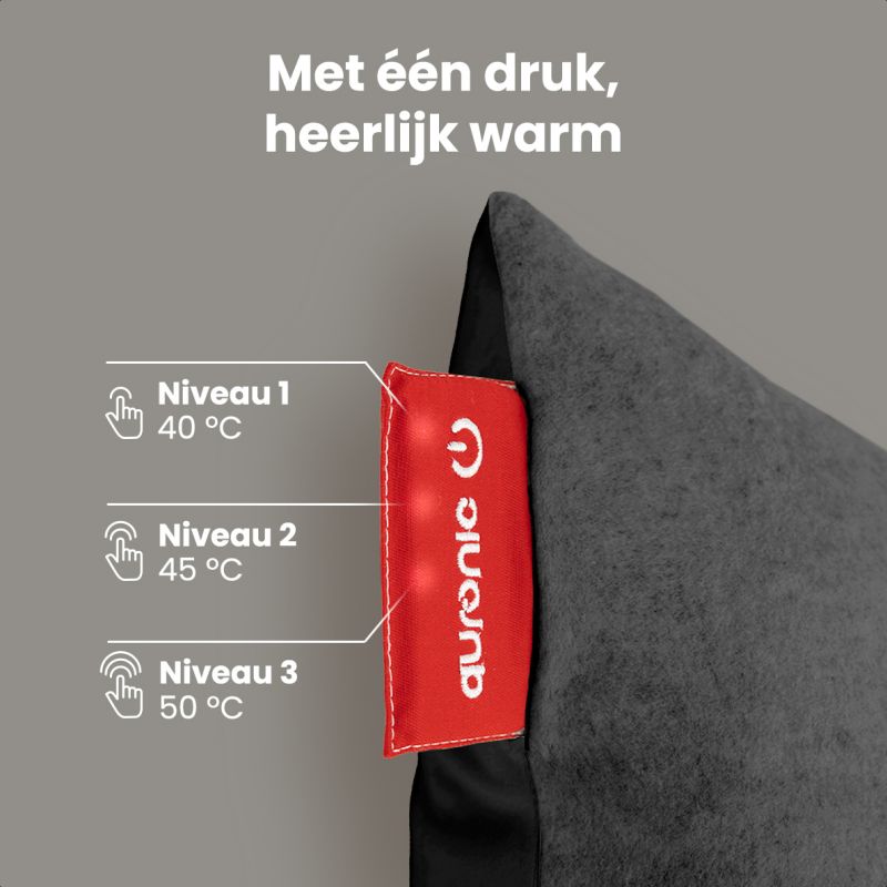 Auronic Warmtekussen - Velvet - 45x60 - Draadloos - Oplaadbaar - Elektrisch kussen - Infrarood - Antraciet