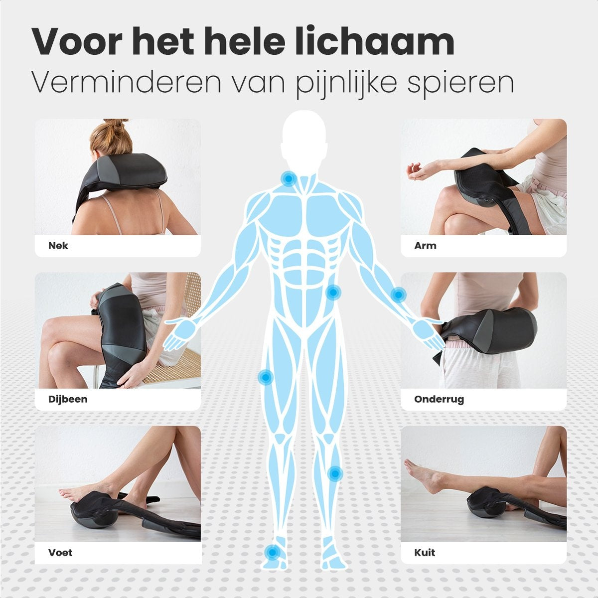 Auronic Shiatsu Massagekussen - Warmtefunctie met Infrarood - 100-240V - Zwart - 41x17x50 cm