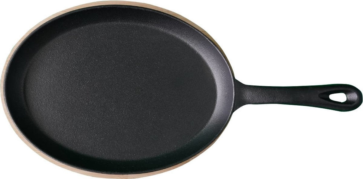 Tapas pan ovaal 24cm gietijzer met onderzetter
