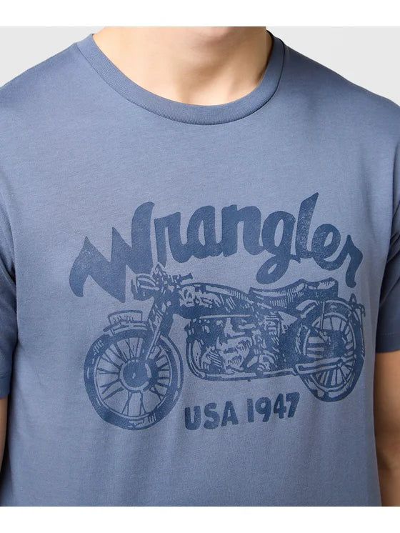 Wrangler – Americana Tee – Heren T-Shirt – 100% Katoen – Vintage Motorprint – Maat M