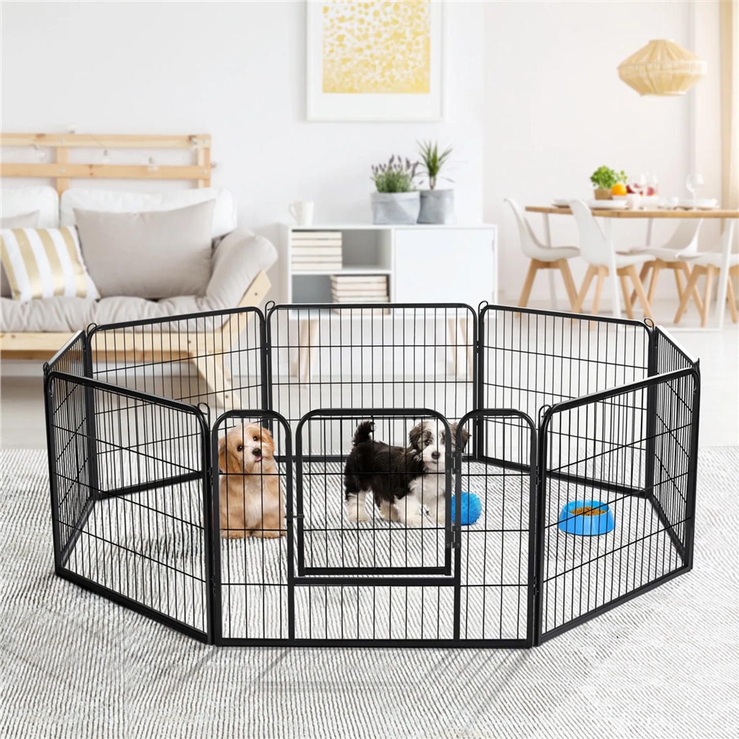 Yaheetech Puppyren Opvouwbaar – Voorzien Van 8 Panelen Met Deur En Grondpinnen En Waterafstotende Coating – Voor Puppy’s Konijnen En Kleine Huisdieren – Zwart Metaal – 80 x 60 cm