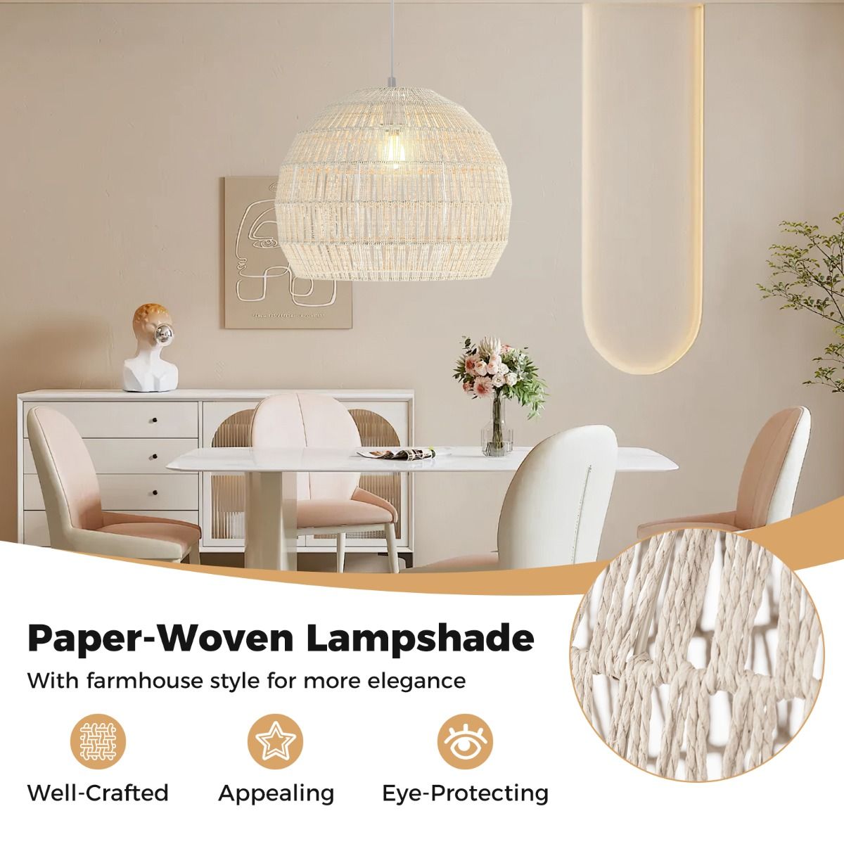 Coast Rotan hanglamp - bolvormig papieren touw - verstelbare hoogte - beige/bruin