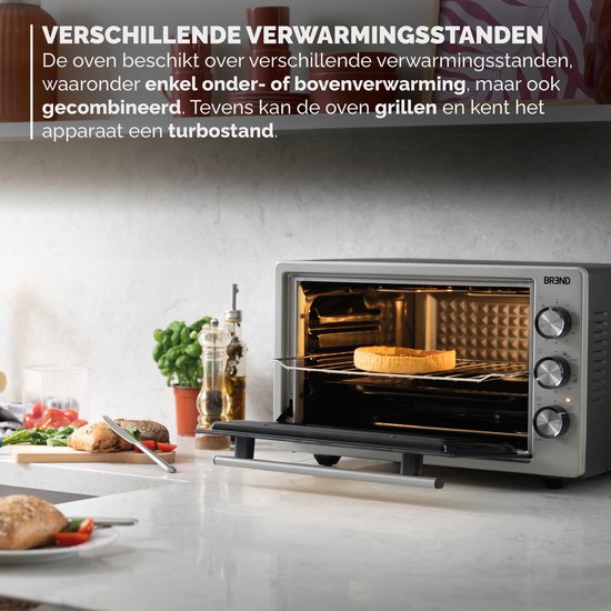 BREND BR-2210 Vrijstaande elektrische oven - 37 Liter - Mini oven - 1500W - met zelfreinigingsfunctie - 90 min. Timer - Incl. accessoires - tot 240 graden - RVS