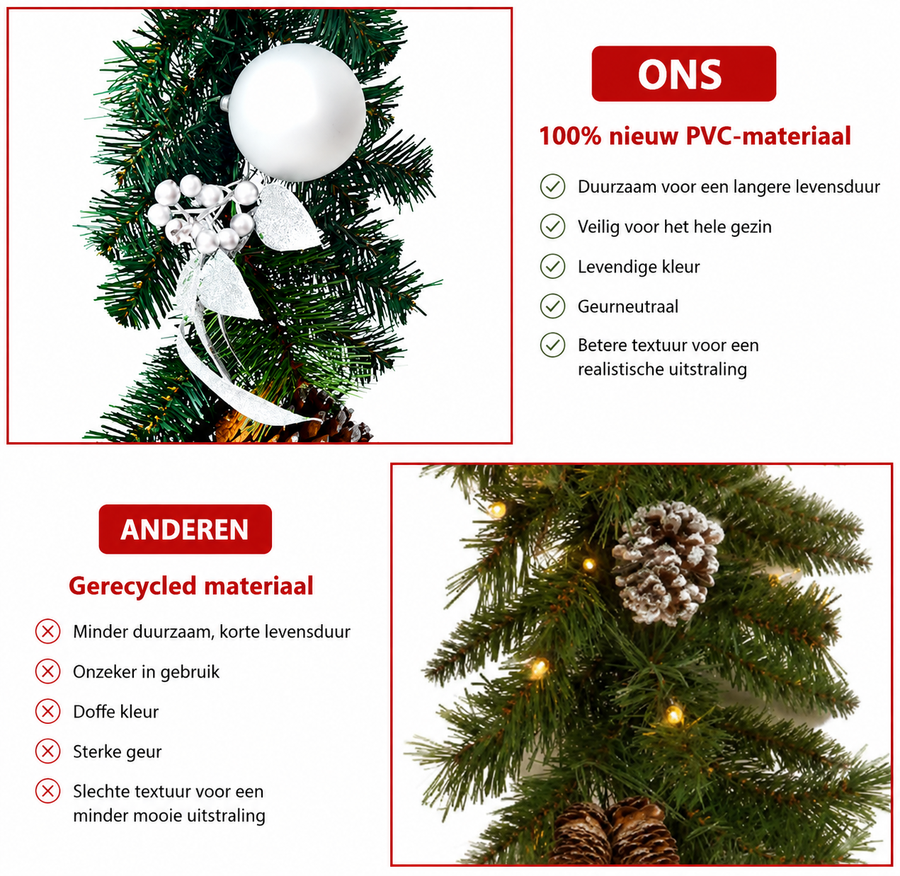 Coast Kerstslinger Groen – 274 cm – Met 50 Warmwitte LED-Lampjes en Kerstdecoratie