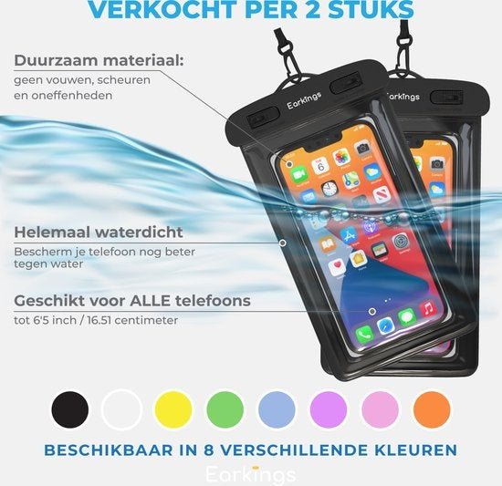 Waterdichte telefoonhoesjes - Drybag Set van 2 stuks - Onderwater Hoesje Telefoon voor Alle Telefoons - Waterdicht telefoonhoesje Earkings