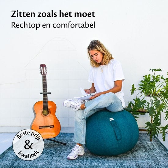 Bckz Zitbal Linnen 65 CM - Zitballen met Hoes - Balanskruk – Luxe Yoga Bal - Ergonomische Bureaustoel Bal - Groenblauw