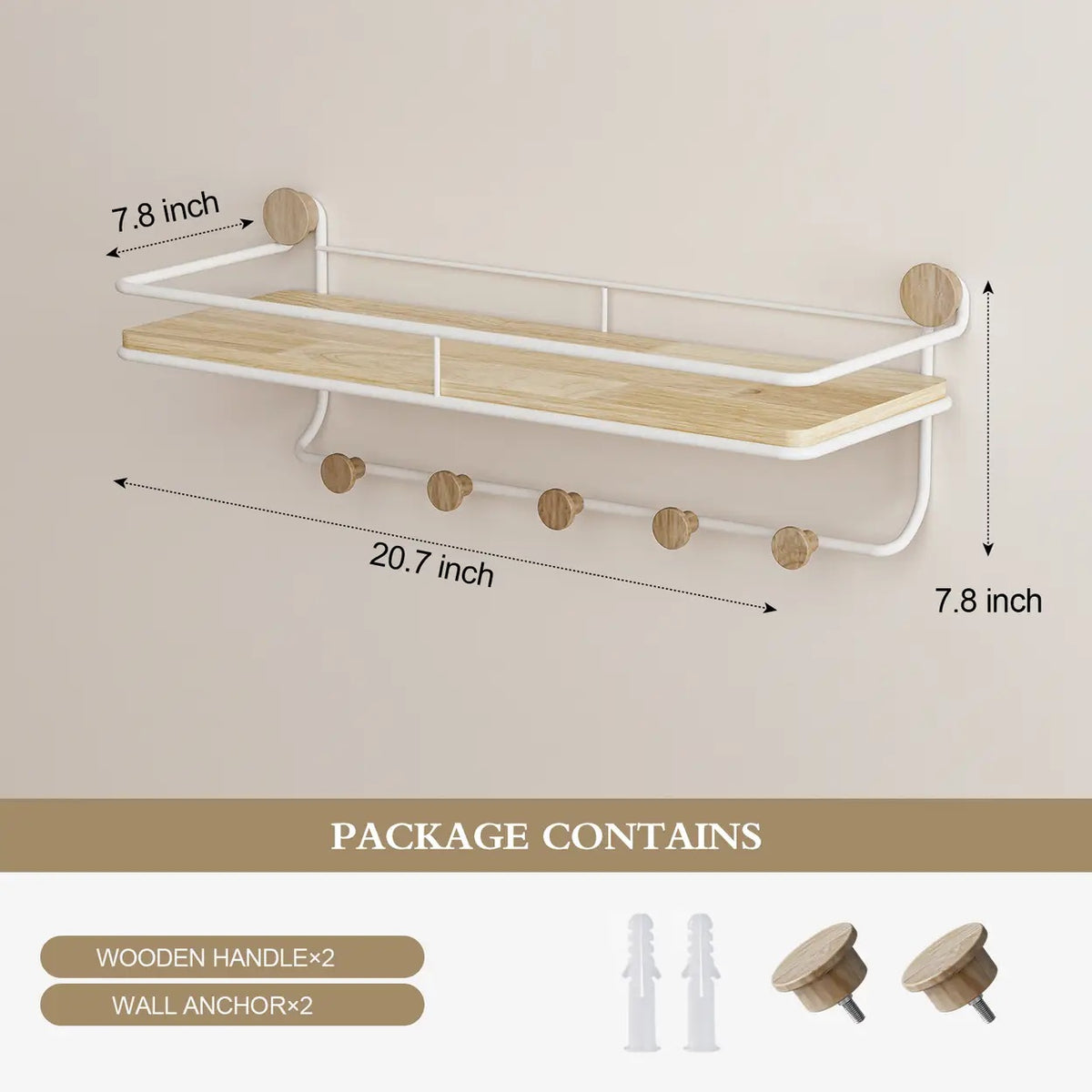 KAPANOU Wandplank met 5 Haken - Wit