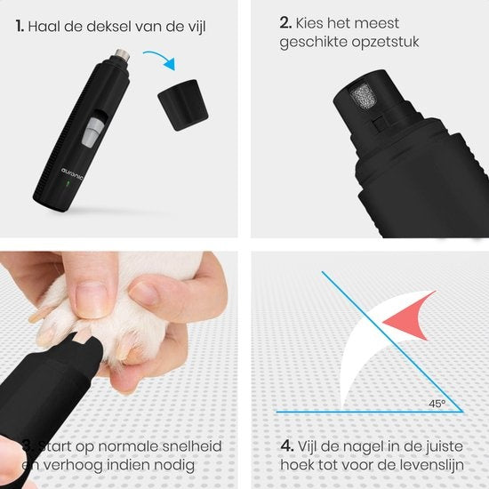 Auronic Elektrische Nagelvijl - voor Dieren - Oplaadbaar - Draadloos - Diamant Vijlkop - Hond/Katten - Zwart