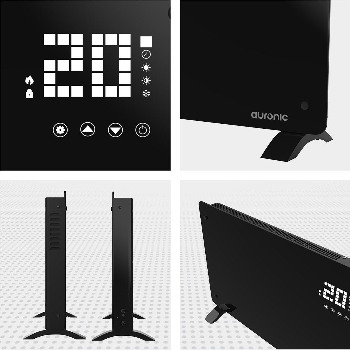 Auronic Elektrische Kachel – Convectorkachel met Thermostaat en Afstandsbediening - Paneelverwarming - tot 22 m2 - 2000W Heater - Zwart