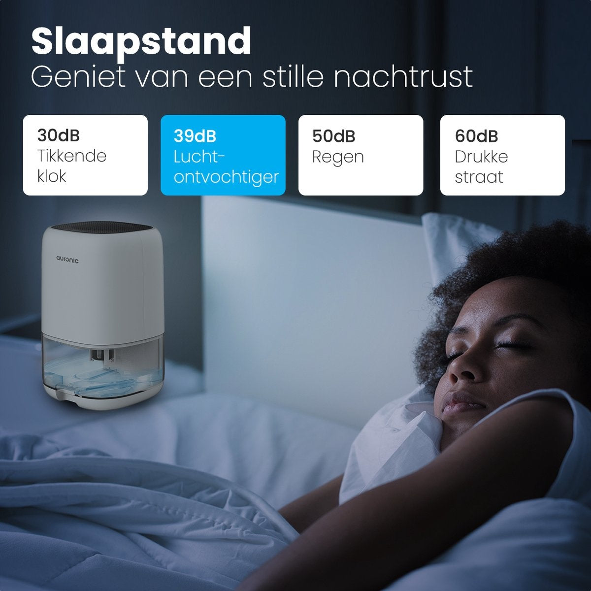 Auronic Luchtontvochtiger – 450 ml/dag – 1000 ml Reservoir – Tot 20 m² – 25,6 x 15 x 15 cm – Wit