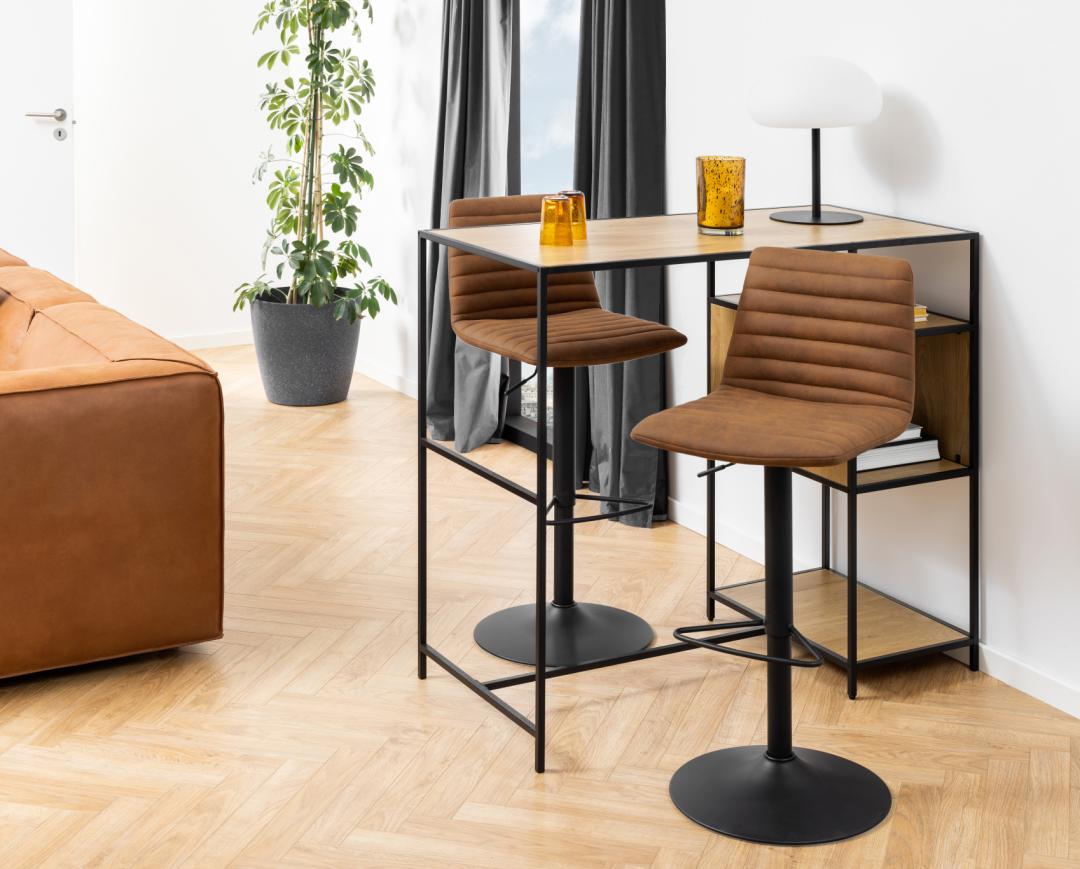 Barkruk Trofors – Set van 2 – Cognac – Stijlvolle en Comfortabele Barkrukken met Industriële Uitstraling