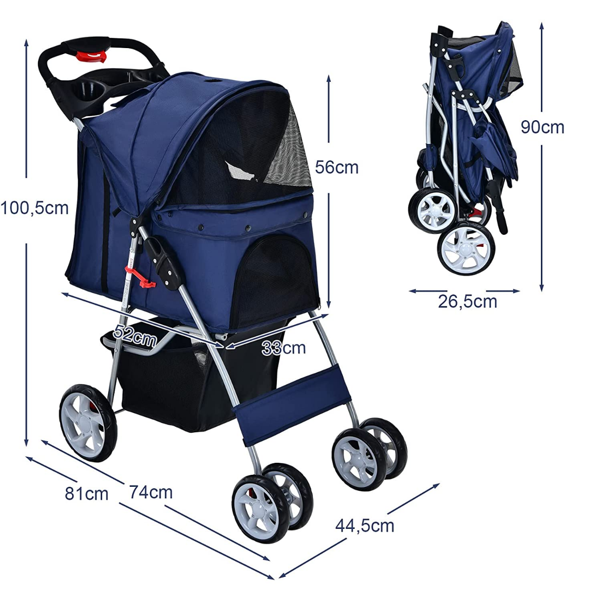 Coast Huisdierenwagen -Opvouwbaar - Ademend Gaas - 87 x 46 x 102 cm - Donkerblauw