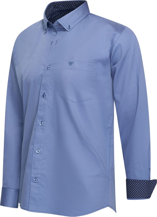 Cappuccino Italia - Heren Overhemden Stretch Overhemd Ancona - Blauw - Maat L
