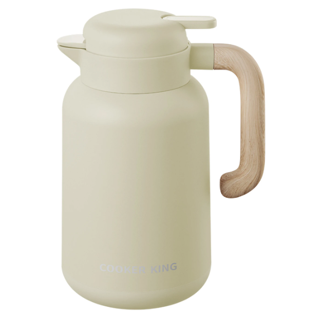 COOKER KING Thermoskan - 1 Liter - Warme Abrikooskleur - Glazen Binnenfles - Rode Binnenkant
