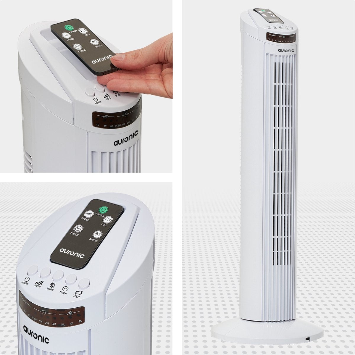 Auronic Torenventilator - Staande Ventilator met Afstandsbediening - Timer - 50W - 45dB - 74cm - Wit