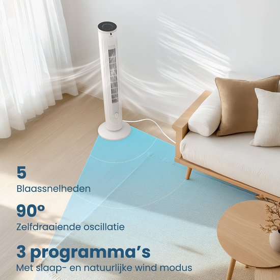 Auronic Torenventilator - Vloerventilator - Luchtkoeler - Ventilator Staand - 105 CM - 5 Snelheden - Met Afstandsbediening - Stille Ventilator - Fan - 45 dB - Wit
