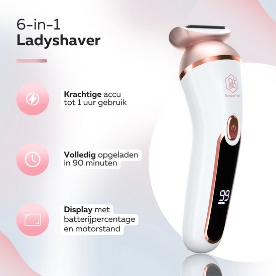 Beeperfect® 6 in 1 Ladyshaves Voor Vrouwen - Epilator - Scheerapparaat Vrouw - Bikinitrimmer - Oplaadbaar - Waterdicht - 6 Opzetstukken
