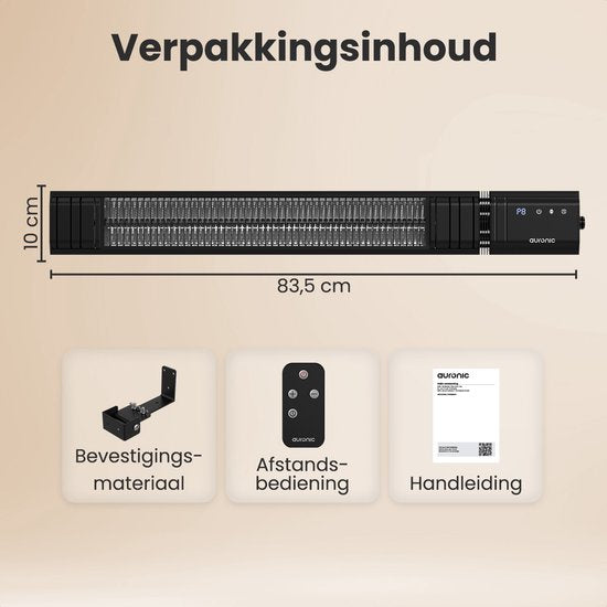 Auronic Terrasverwarmer - Infrarood Verwarming - Touch Display - 15m2 - Elektrisch - 2500W - Afstandsbediening - 9 Standen - Zwart