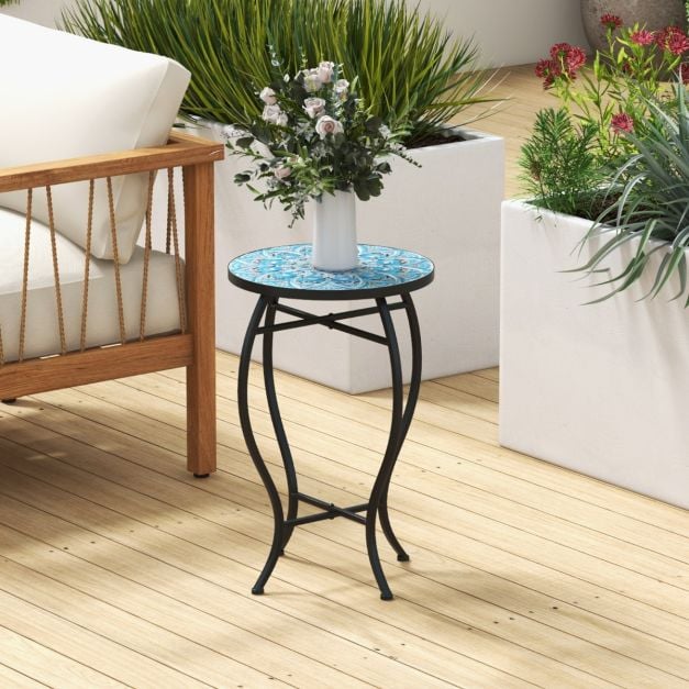 Coast Mozaïek Bijzettafel – Ronde Bistrotafel 35 x 55 cm – Blauw/Zwart