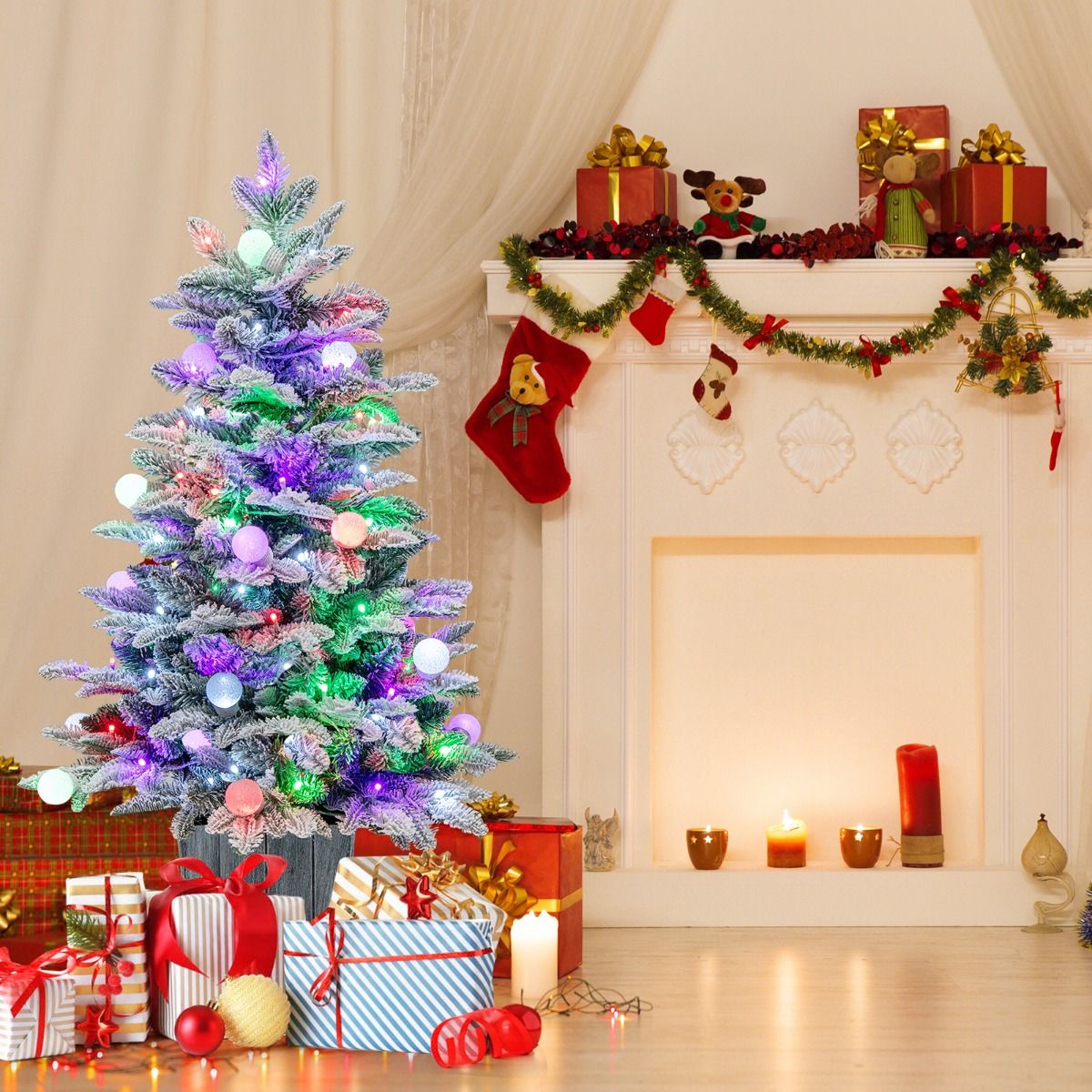 Coast voorverlichte kerstboom - 100 cm - wit/groen - met 148 PVC & PE takken - 80 LED-lampjes